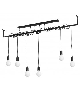 Modern Straight Bar Pendant 6 Light Black E27-1