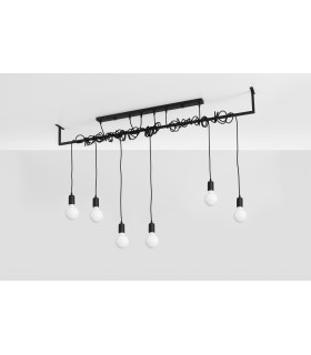 Modern Straight Bar Pendant 6 Light Black E27-2