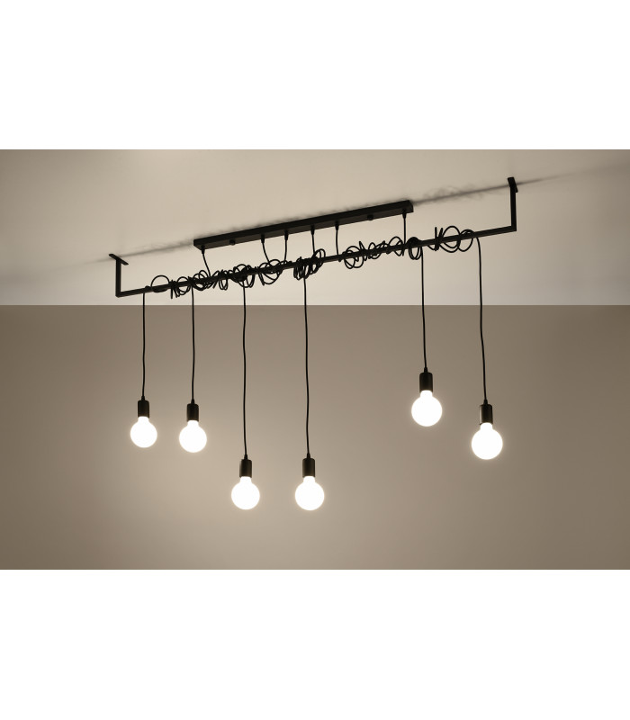 Modern Straight Bar Pendant 6 Light Black E27-3
