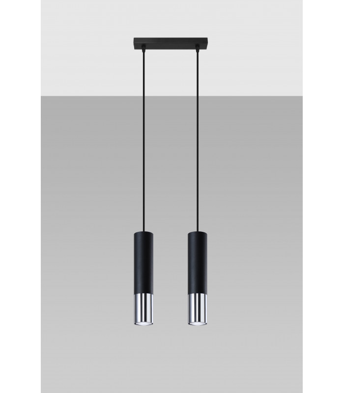 Twin Hanging Pendant Light Black Chrome GU10-2