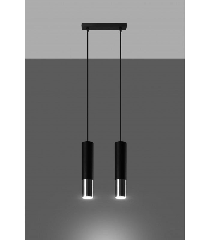 Twin Hanging Pendant Light Black Chrome GU10-3