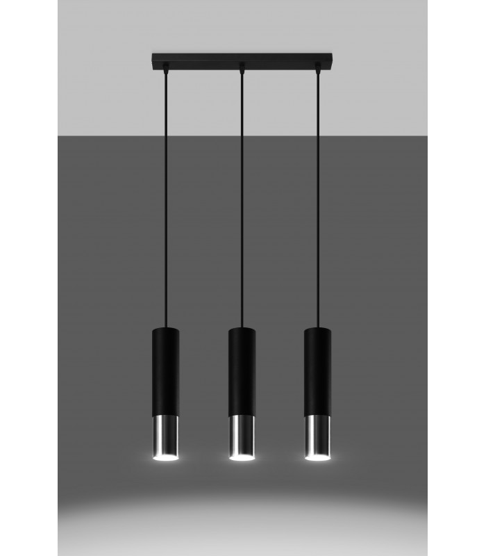Triple Hanging Pendant Light Black Chrome GU10-3