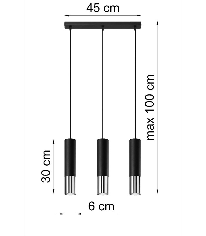 Triple Hanging Pendant Light Black Chrome GU10-4
