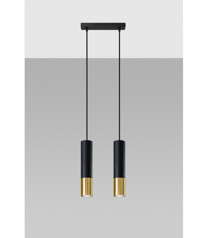 Twin Hanging Pendant Light Black Gold GU10-2
