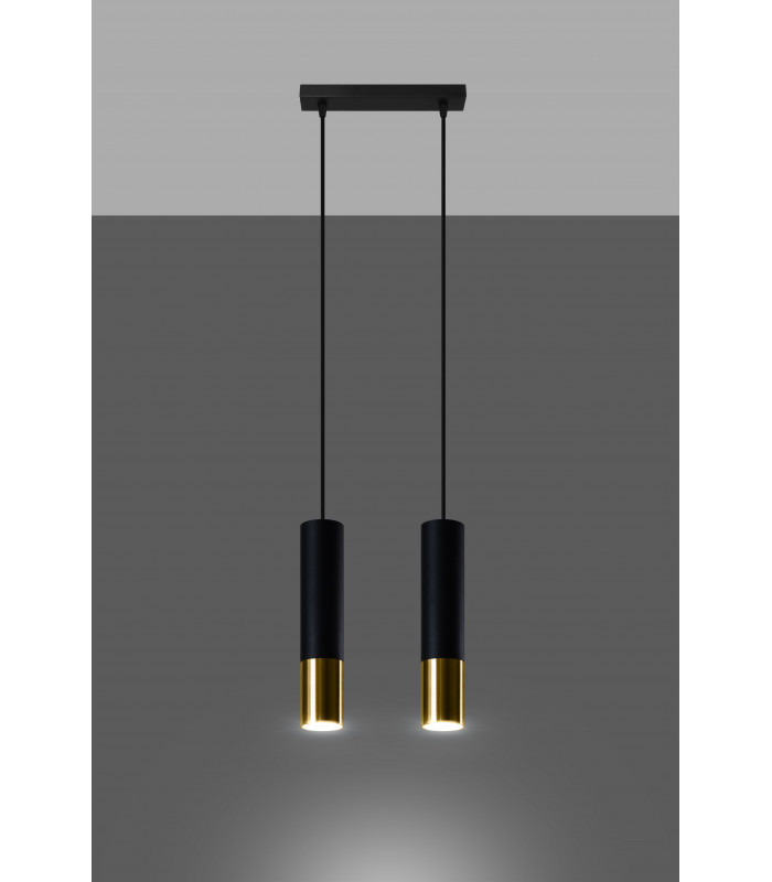 Twin Hanging Pendant Light Black Gold GU10-3