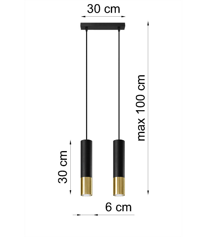 Twin Hanging Pendant Light Black Gold GU10-4