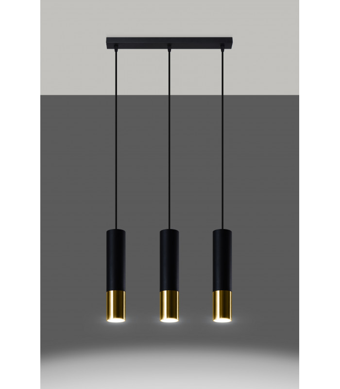 Triple Hanging Pendant Light Black Gold GU10-3