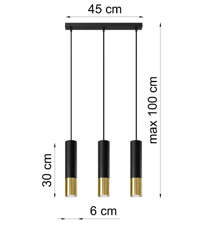 Triple Hanging Pendant Light Black Gold GU10-4
