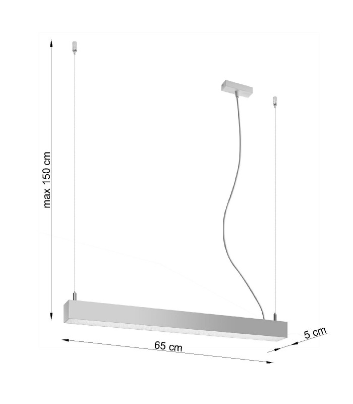 Integrated LED  65cm Linear Straight Bar Pendant Light Grey 3000K