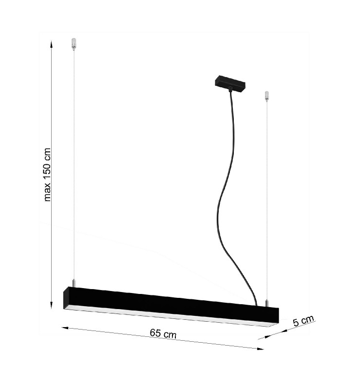 Integrated LED  65cm Linear Straight Bar Pendant Light Black 4000K