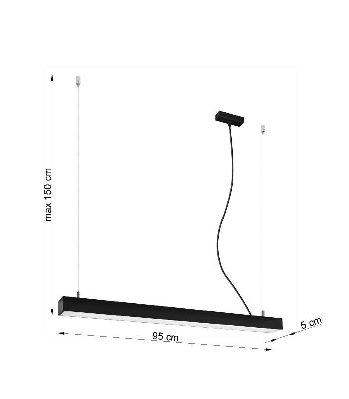 Integrated LED  95cm Linear Straight Bar Pendant Light Black 3000K