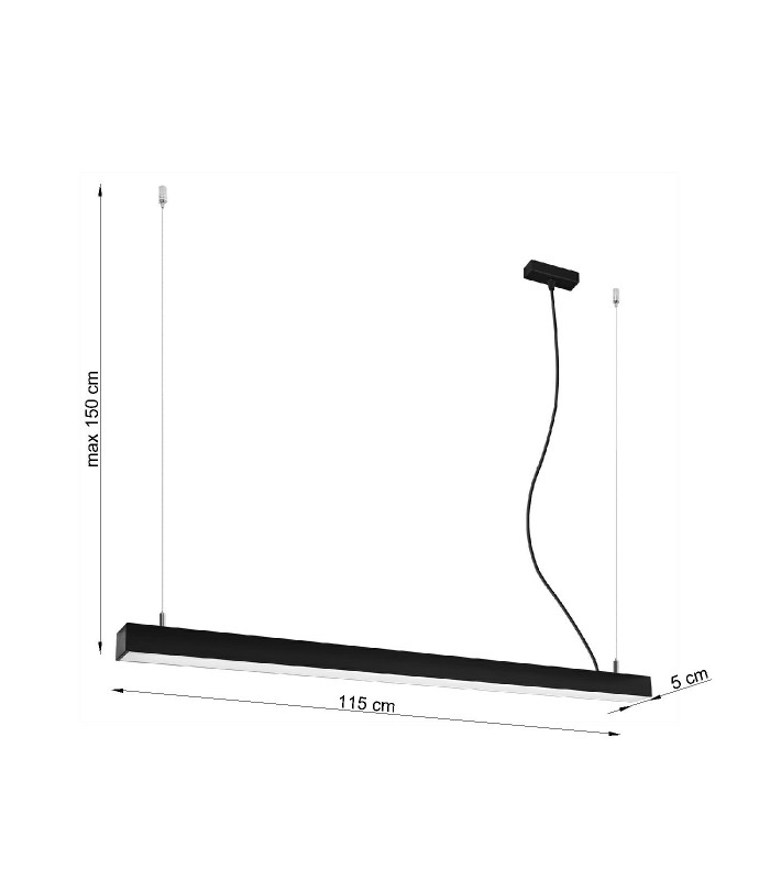 Integrated LED  115cm Linear Straight Bar Pendant Light Black 4000K