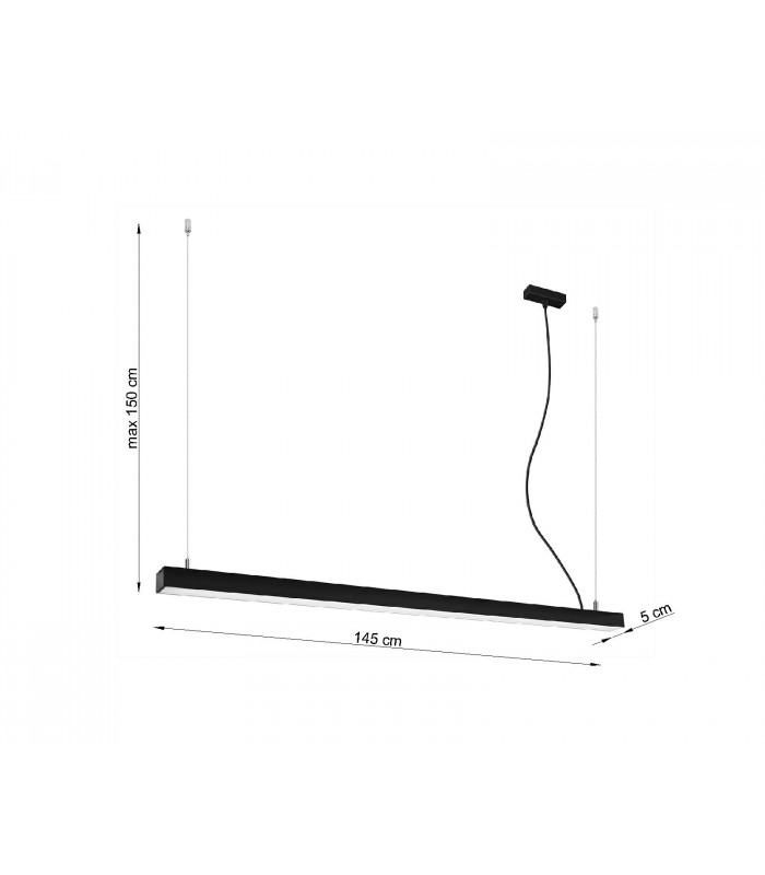 Integrated LED  145cm Linear Straight Bar Pendant Light Black 3000K