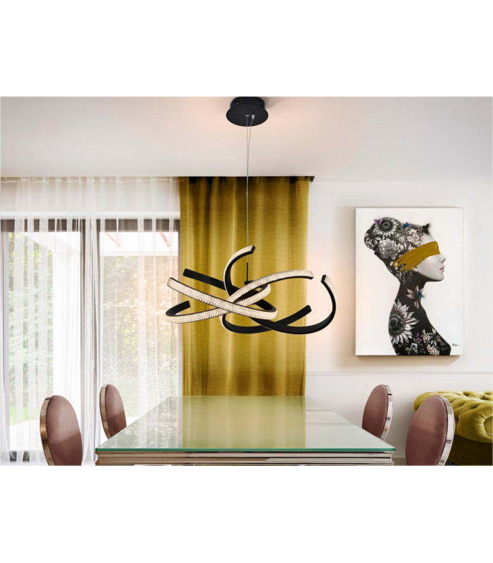 Modern Designer LED Pendant Light Ring Design Matt Black 2150lm 3000K-2