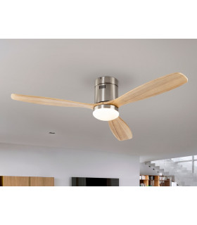 6 Speed Ultra Quiet Ceiling Fan Satin Nickel Wood Blades with LED Light Remote Control Timer & Reversible Functions-1