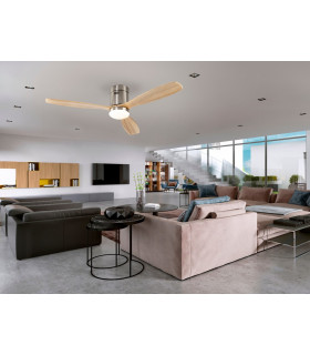 6 Speed Ultra Quiet Ceiling Fan Satin Nickel Wood Blades with LED Light Remote Control Timer & Reversible Functions-2
