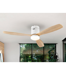 6 Speed Ultra Quiet Ceiling Fan Matt White Wood Blades with LED Light Remote Control Timer & Reversible Functions-1