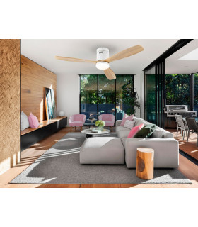 6 Speed Ultra Quiet Ceiling Fan Matt White Wood Blades with LED Light Remote Control Timer & Reversible Functions-2