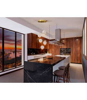 Modern Cluster Drop 5 Light LED Pendant Light Spherical Carved Crystal Globes 1264lm 3200K-2
