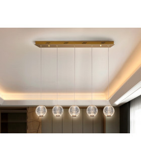 Modern Bar 5 Light LED Hanging Pendant Light Spherical Carved Crystal Globes 1264lm 3200K-1