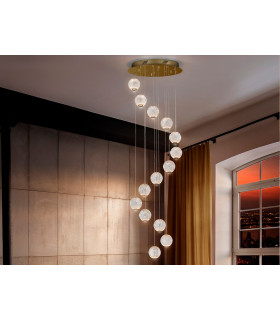 Modern Cluster Drop 5 Light LED Pendant Light Spherical Carved Crystal Globes 1264lm 3200K-1