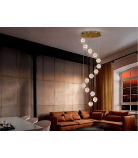 Modern Cluster Drop 5 Light LED Pendant Light Spherical Carved Crystal Globes 1264lm 3200K-2