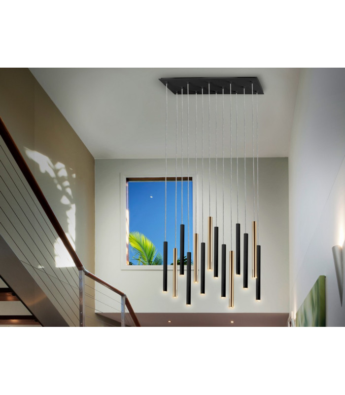 Ultra Slim Dimmable 14 Light Suspension Hanging Light Gold & Matt Black Maximum Height 3 meters with Remote Control-1