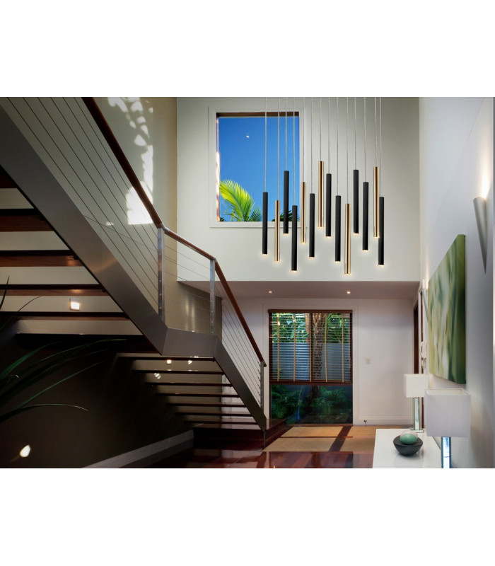 Ultra Slim Dimmable 14 Light Suspension Hanging Light Gold & Matt Black Maximum Height 3 meters with Remote Control-2
