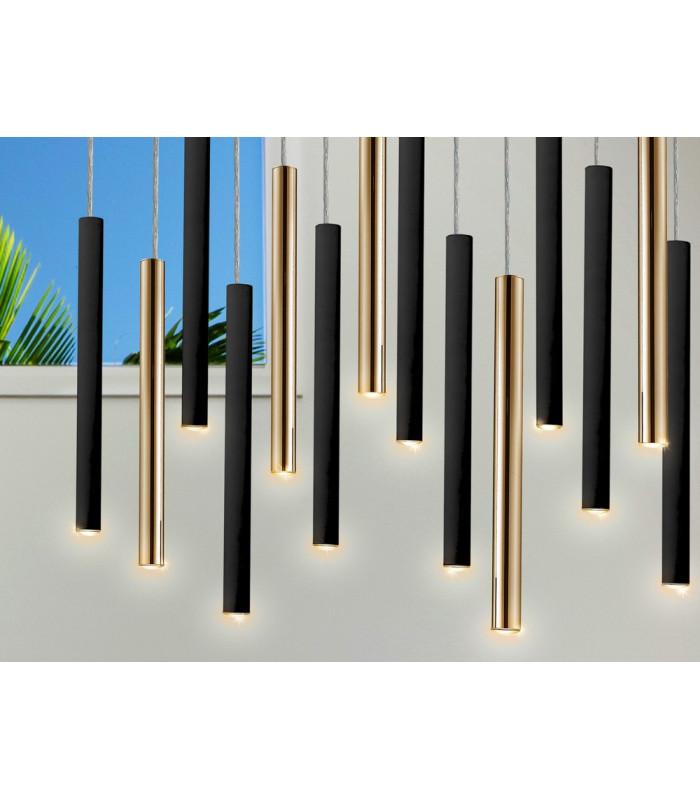 Ultra Slim Dimmable 14 Light Suspension Hanging Light Gold & Matt Black Maximum Height 3 meters with Remote Control-3