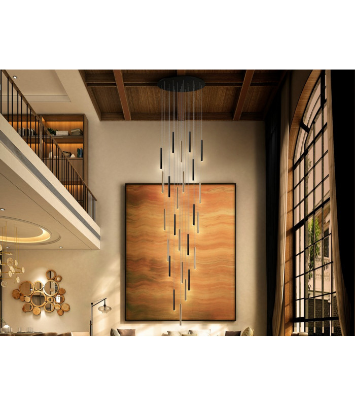 Cluster Drop Ultra Slim 14 Light Suspension 5 Meter Max Hanging Light Gold & Matt Black Finish