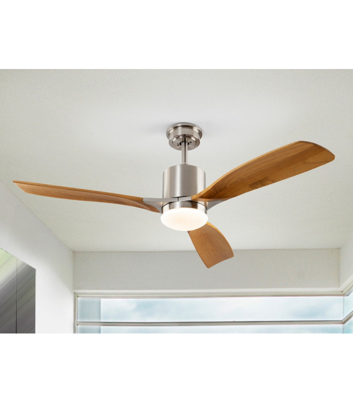 6 Speed Ultra Quiet Satin Nickel Ceiling Fan Wood Blades with LED Light Remote Control Timer & Reversible Functions-1