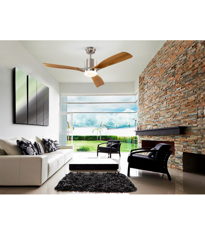 6 Speed Ultra Quiet Satin Nickel Ceiling Fan Wood Blades with LED Light Remote Control Timer & Reversible Functions-2