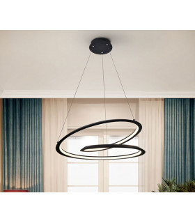 Modern Designer LED Ring Swirl Pendant Light Matt Black 1800lm 3000K-1