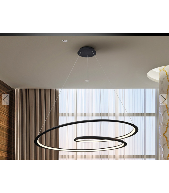Modern Designer LED Ring Swirl Pendant Light Matt Black 2700lm 3000K-1
