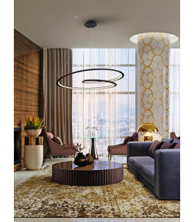 Modern Designer LED Ring Swirl Pendant Light Matt Black 2700lm 3000K-2