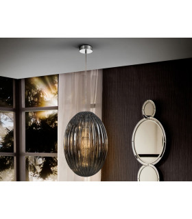Pendant Light with Large Grey Shade in Shimmered Smoke Grey Tonality-1