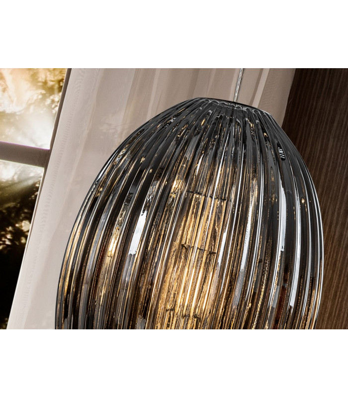 Pendant Light with Large Grey Shade in Shimmered Smoke Grey Tonality-2