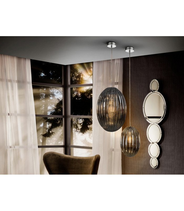 Pendant Light with Large Grey Shade in Shimmered Smoke Grey Tonality-3
