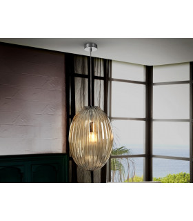 Pendant Light with Large Grey Shade in Cognac Tonality-1