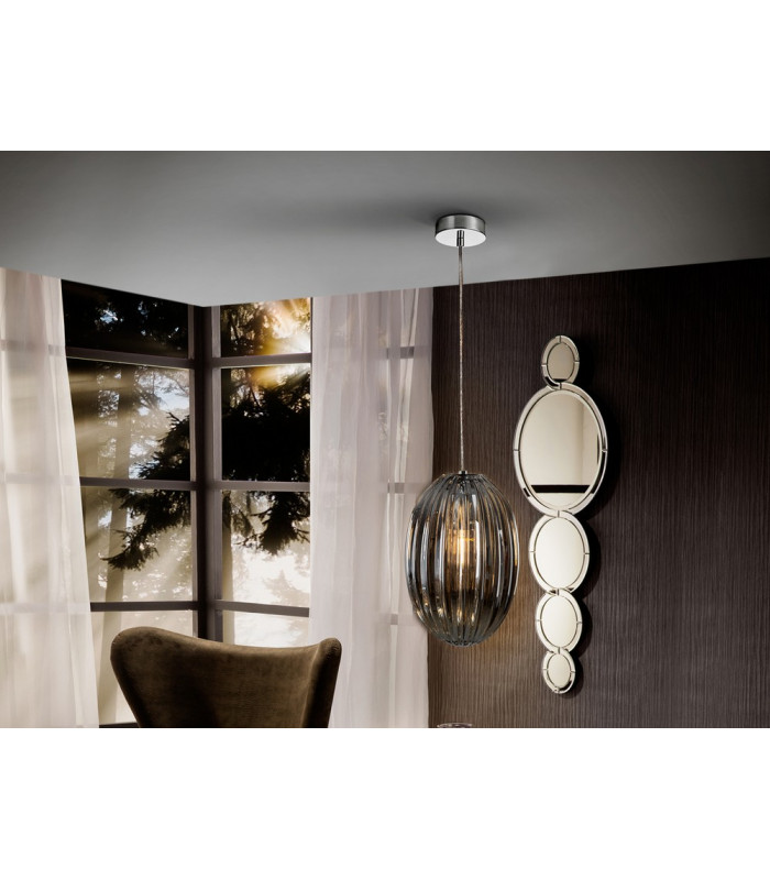 Pendant Light with Small Grey Shade in Shimmered Smoke Grey Tonality-1