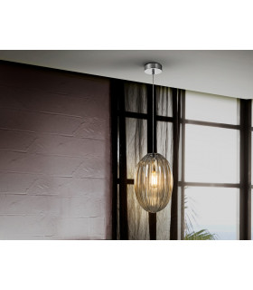 Pendant Light with Small Grey Shade in Cognac Tonality-1