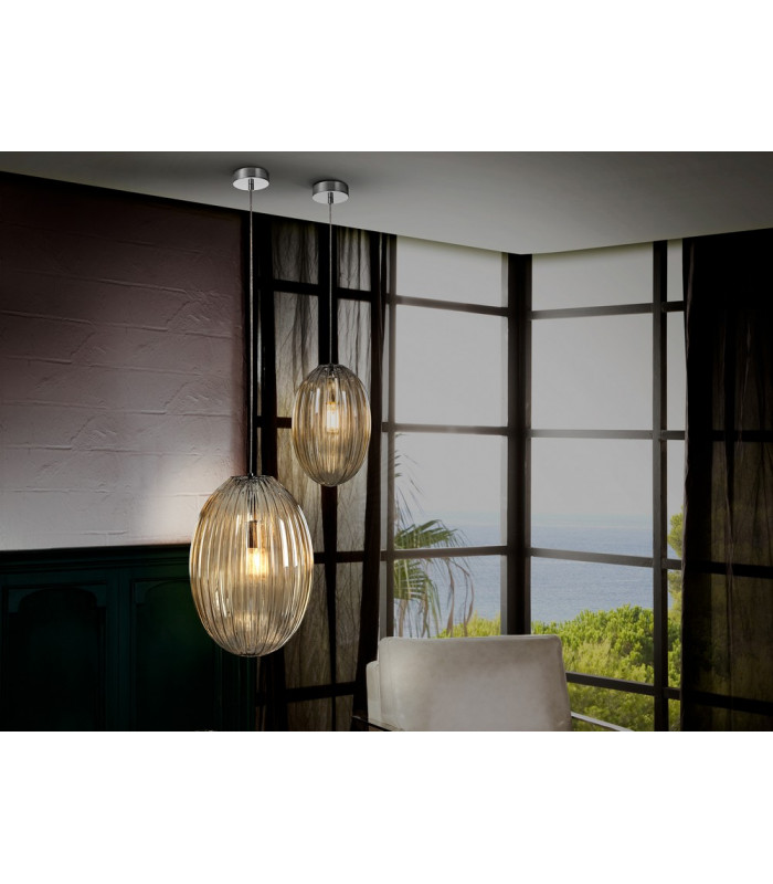 Pendant Light with Small Grey Shade in Cognac Tonality-3