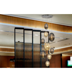 Modern Cluster Dimmable 9 Light LED Pendant Light Oval Cognac & Smoke Grey Shades. Remote Control-1