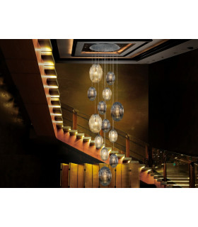 Modern Cluster Drop 13 Light LED Pendant Light Oval Smoke & Cognac Shades-1