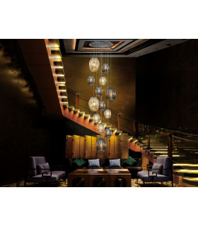 Modern Cluster Dimmable 13 Light LED Pendant Light Oval Smoke & Brandy Shades with Remote Control-2