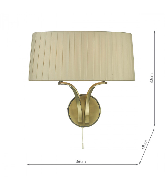 Wall Light 2 Light Antique Brass With Taupe Shade-2