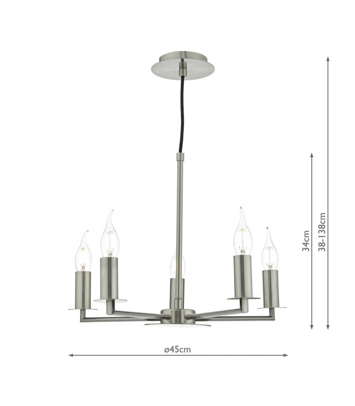 Pendant Multi Arm 5 Light Candle Satin Nickel