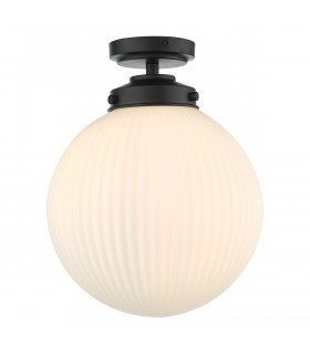 Globe Flush Light Matt Black Opal Glass IP44-1