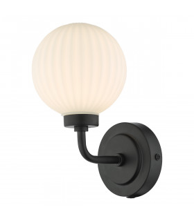 Single Arm Globe Wall Matt Black Opal Glass IP44-1