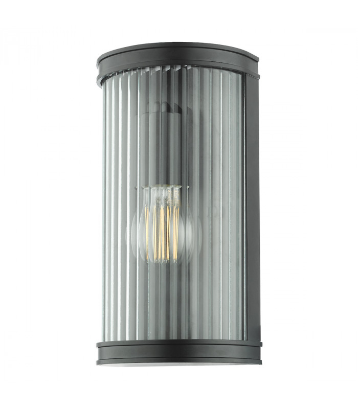 Outdoor Wall Lamp Matt Black Ribbed Glass IP44-2